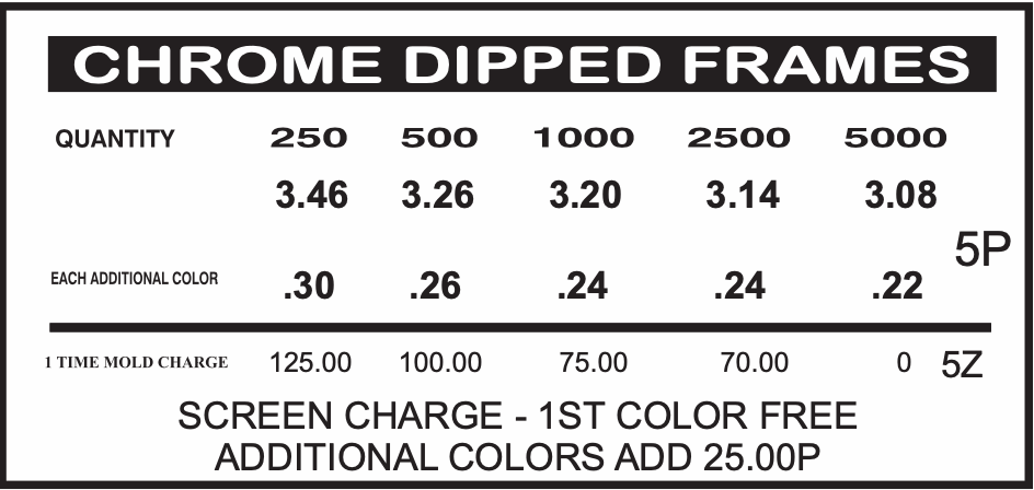 chrome dip auto frame price